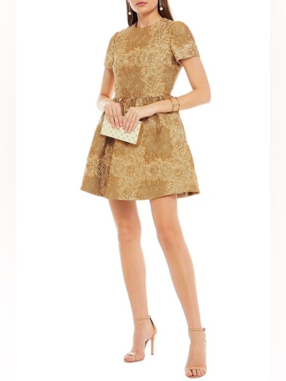 Valentino Gold Brocade Fit-and-Flare Mini Dress